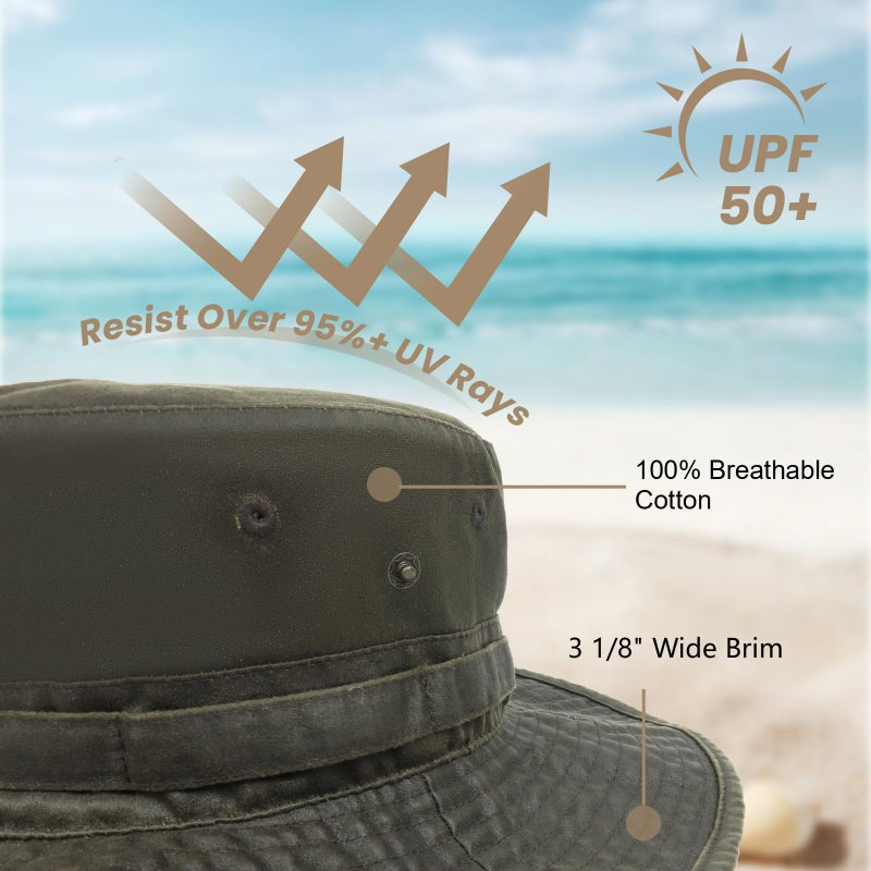 Phaiy Men Wide Brim Bucket Hat UV Protection UPF 50+ Waterproof Boonie Safari Sun Rain Hat Cap for Fishing, Hiking Camel - Image 2